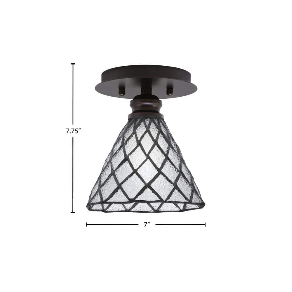 Albany 1-Light 7 in. Espresso Semi-Flush with Diamond Ice Art Glass Shade - Hercitys