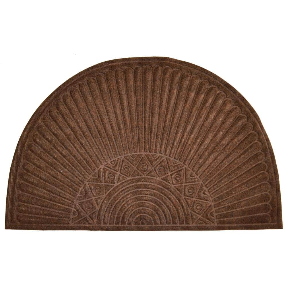 Synthetic Brown Half Round 36 in. x 24 in. Rubber Back Door Mat - Hercitys