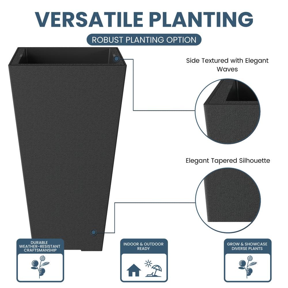 Large & Tall 27.57 in. High Square Charcoal Black Plastic Planter Pots for Indoor/Outdoor Plants (Set of 2) - Hercitys