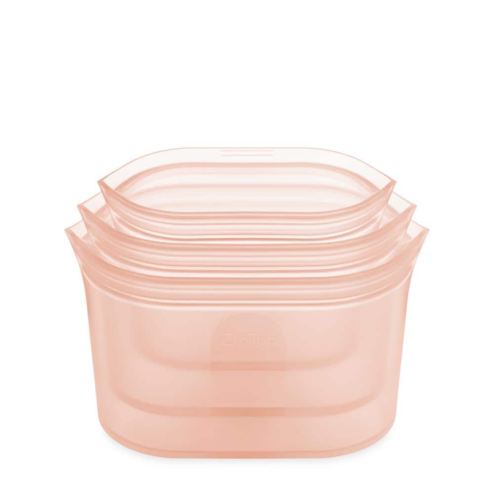 Reusable Silicone 3-Piece Dish Set – Small 16 oz., Medium 24 oz., Large 32 oz. Zippered Storage Containers in Peach - Hercitys