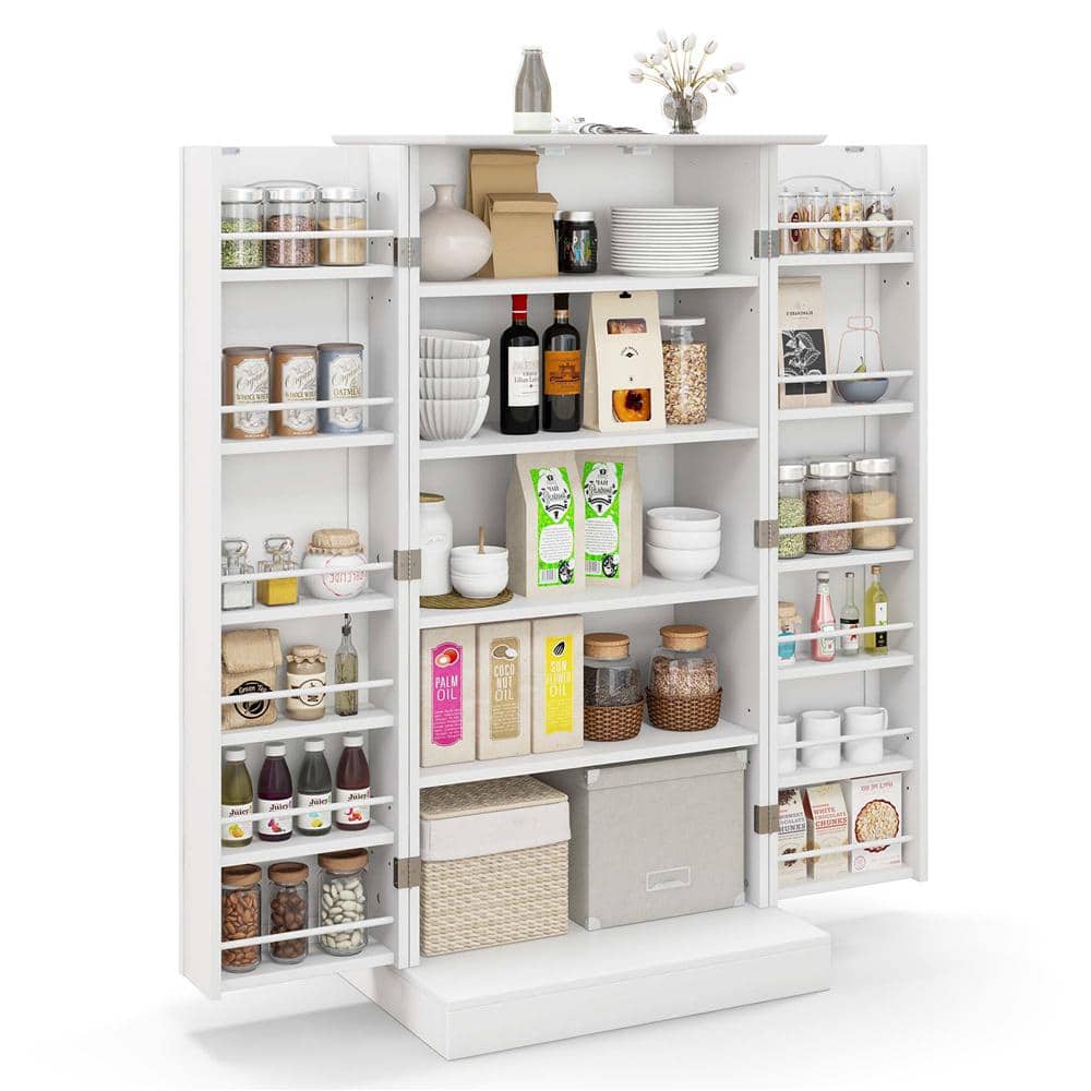 White 17-Tier 47.5 in. kitchen Pantry Cabinet with Doors Adjustable Shelves Anti-Toppling Devices - Hercitys
