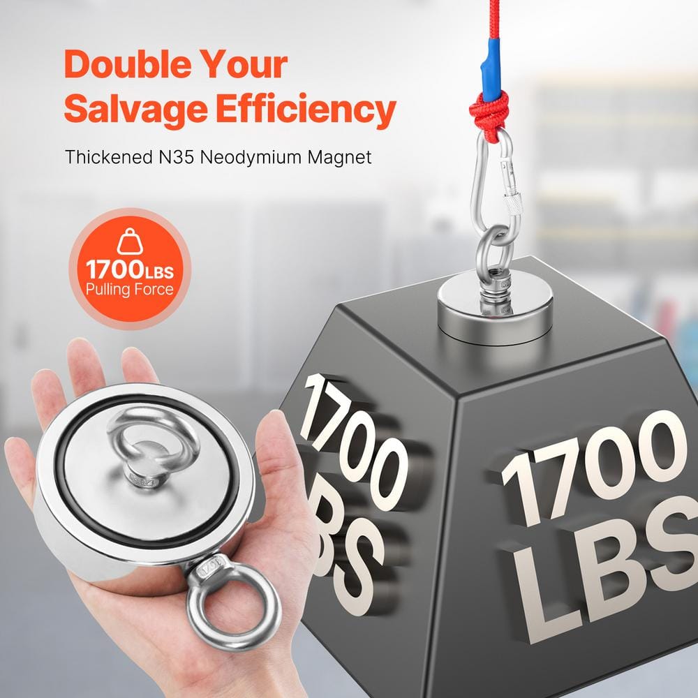 Magnet Fishing Kit, 1700 lbs. /771 kg Double-Sided Pulling Force Strong, Rare Earth Neodymium Magnetic Fishing Kit - Hercitys