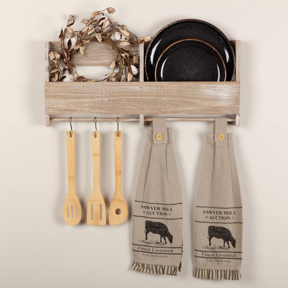 Sawyer Mill Beige Charcoal Cow Button Loop Cotton Kitchen Tea Towel Set (Set of 2) - Hercitys