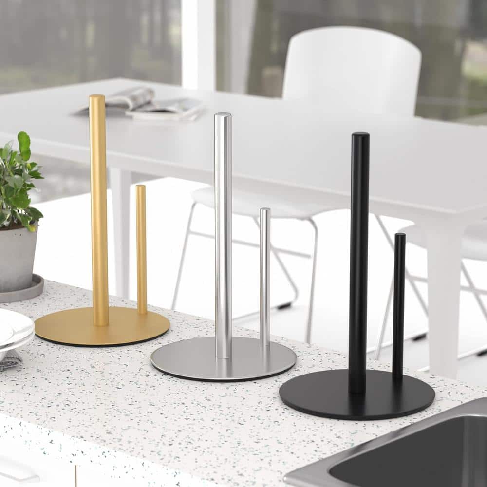 Stainless Steel Paper Towel Holder for Kitchen Roll Organize for Countertop with Weighted Base in Silver - Hercitys