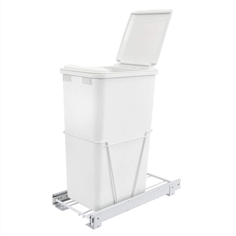 White Single 50 qt. Pullout Trash Can for Kitchen Cabinet - Hercitys