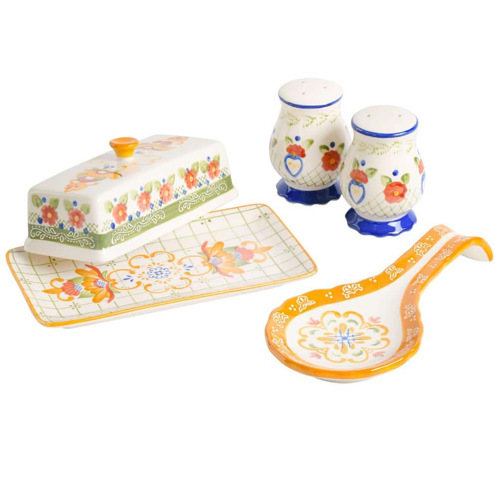 Tierra 4-Piece Hand Painted Ceramic Tableware Accessory Set - Hercitys