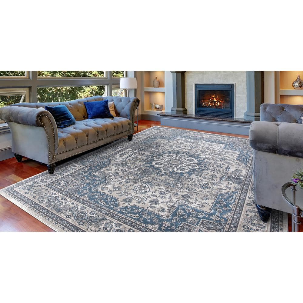 Angora Blue 5 ft. x 7 ft. Medallion Area Rug - Hercitys