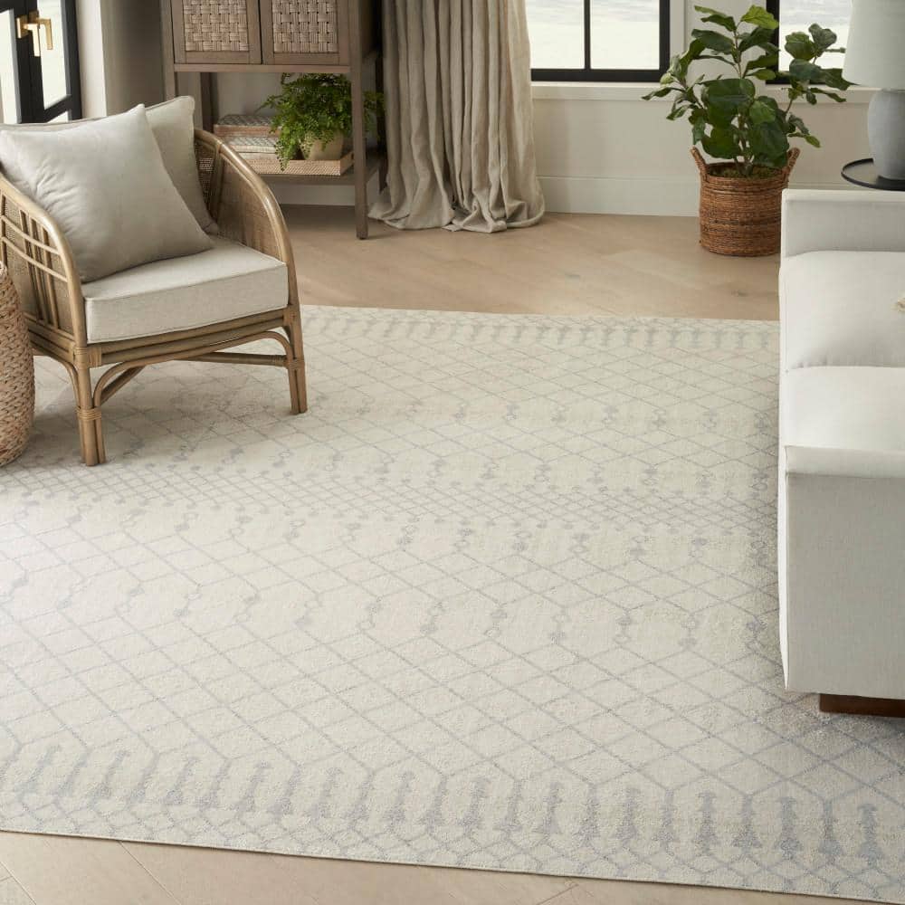 Astra Machine Washable Ivory 9 ft. x 12 ft. Moroccan Transitional Area Rug - Hercitys