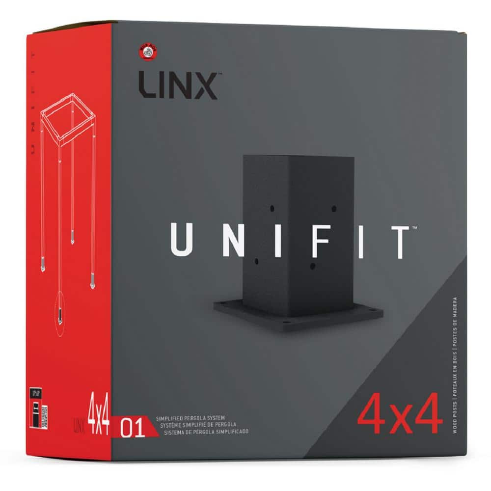 LINX 4 in. UniFit Black Steel Post Base and Wall Mount Bracket Pergola for 4×4 Wood Posts (1-Pack) - Hercitys