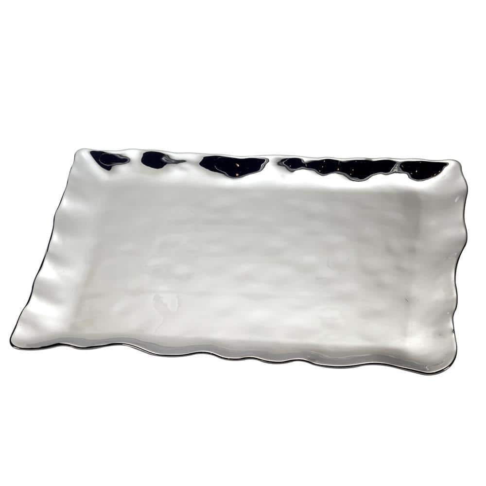 Silver Coast 11.75 in. Silver Porcelain Rectangular Platter - Hercitys
