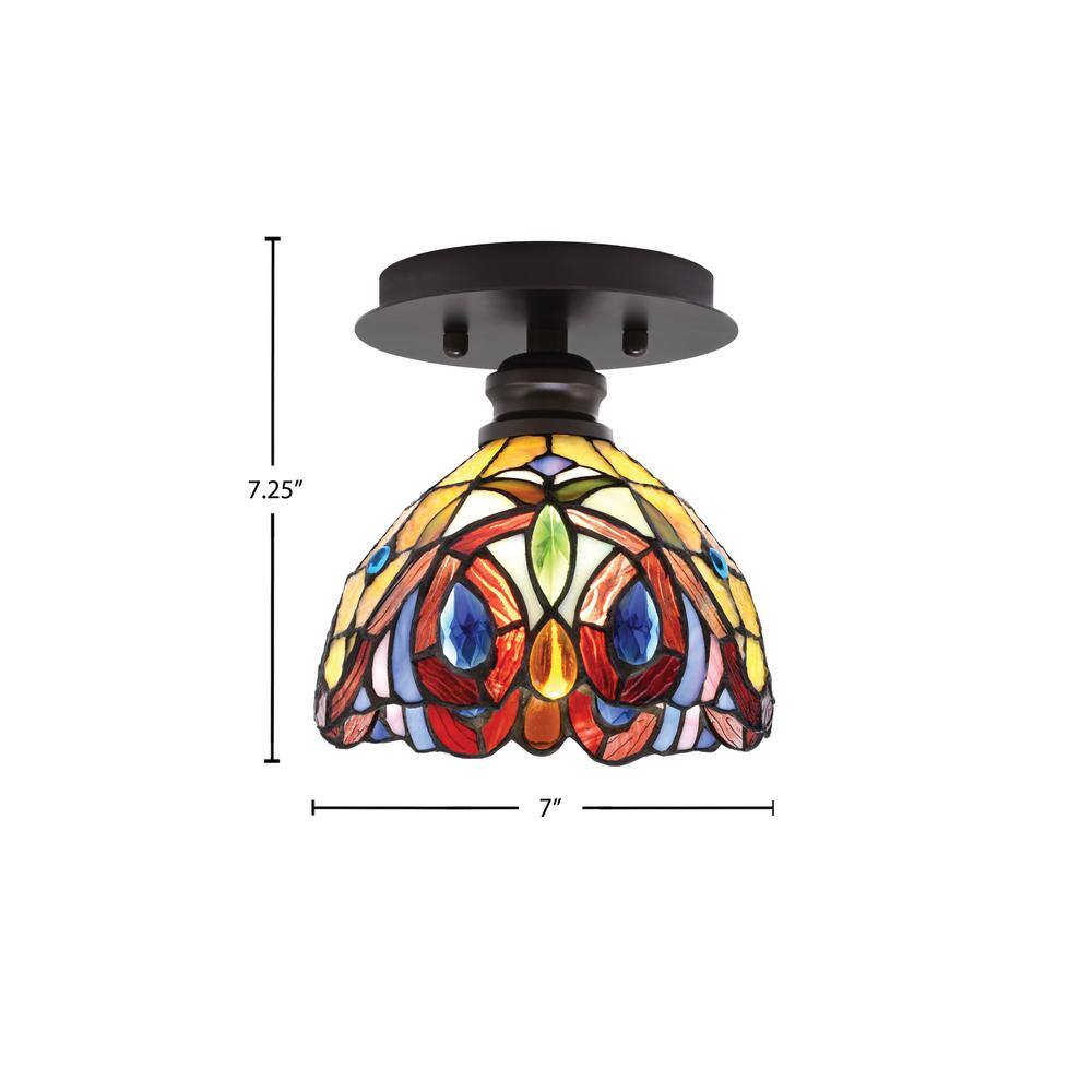 Albany 1-Light 7 in. Espresso Semi-Flush with Lynx Art Glass Shade - Hercitys