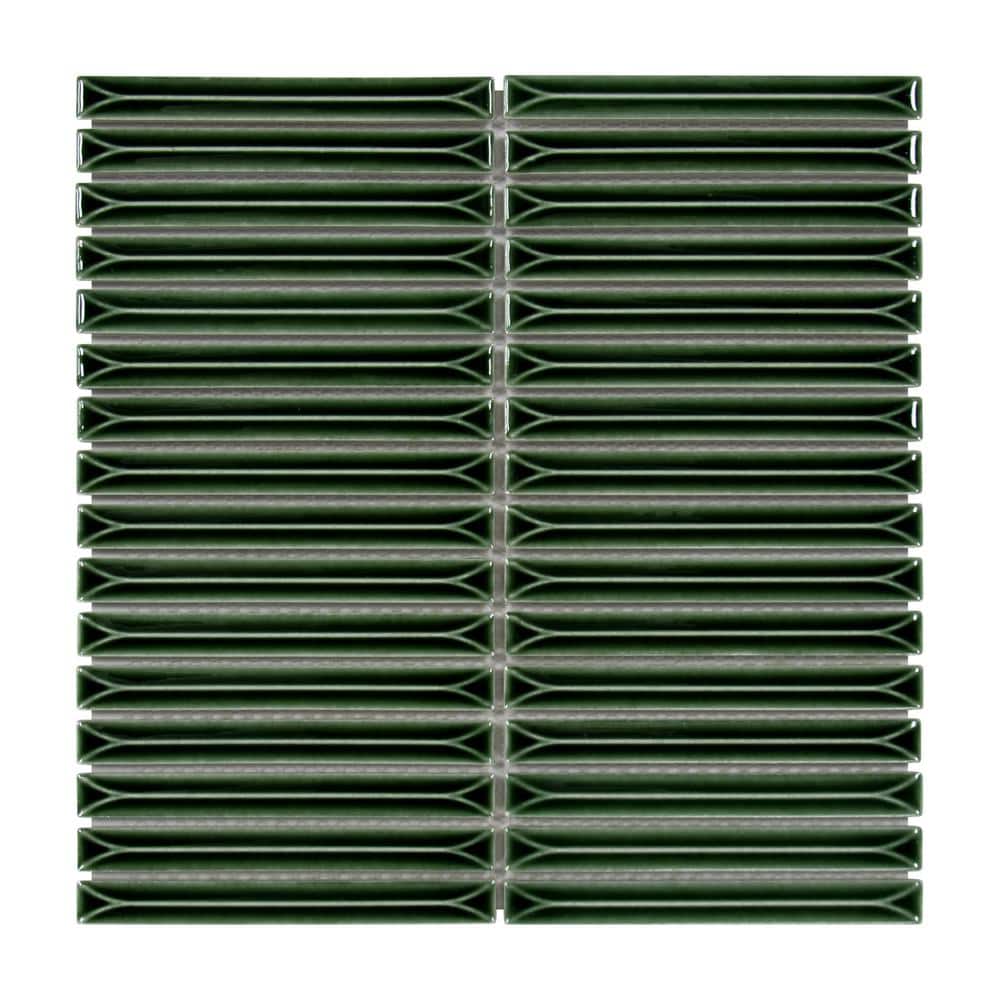 Stacked Green 12 in. x 12 in. Glossy Porcelain Wall Mosaic Tile Kit Kat Finger Tile (5 sq. ft. /Case) - Hercitys