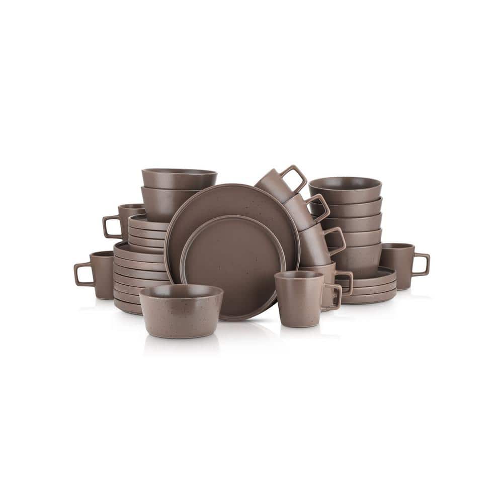 Stone Lain Celina 32-Piece Brown Matte Dinnerware Set Stoneware (Service for 8) - Hercitys
