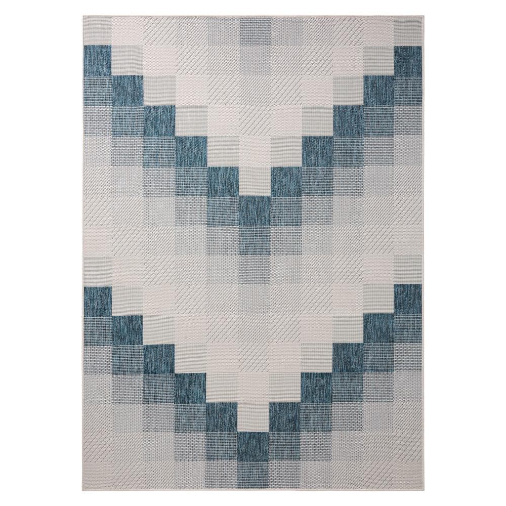 Patio Country Navy Blue/Cream 5 ft. x 7 ft. Ombre Chevron Polypropylene Indoor/Outdoor Area Rug - Hercitys