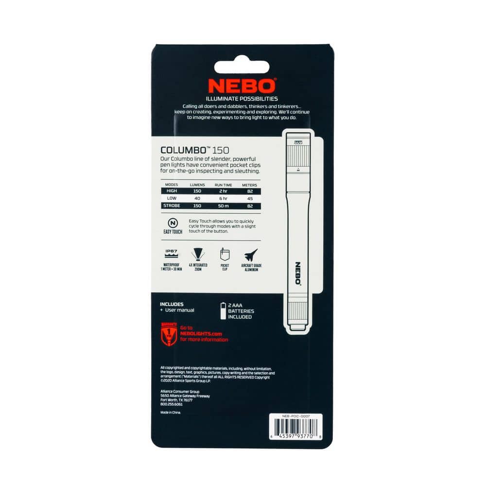 COLUMBO 150-Lumens ALK. Battery LED Pocket Pen Light - Hercitys