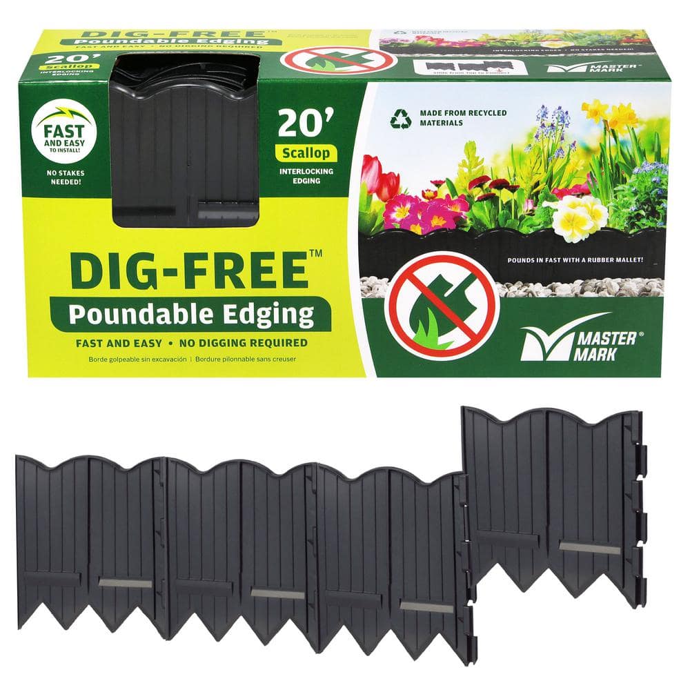 Border Master 20 ft. Recycled Plastic Poundable Landscape Lawn Edging with Connectors Black - Hercitys