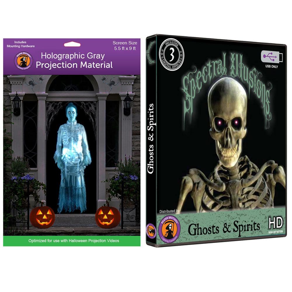 Spectral Illusions Ghosts and Spirits Halloween Digital Decoration on USB with 5.5 ft x 9 ft gray screen - Hercitys