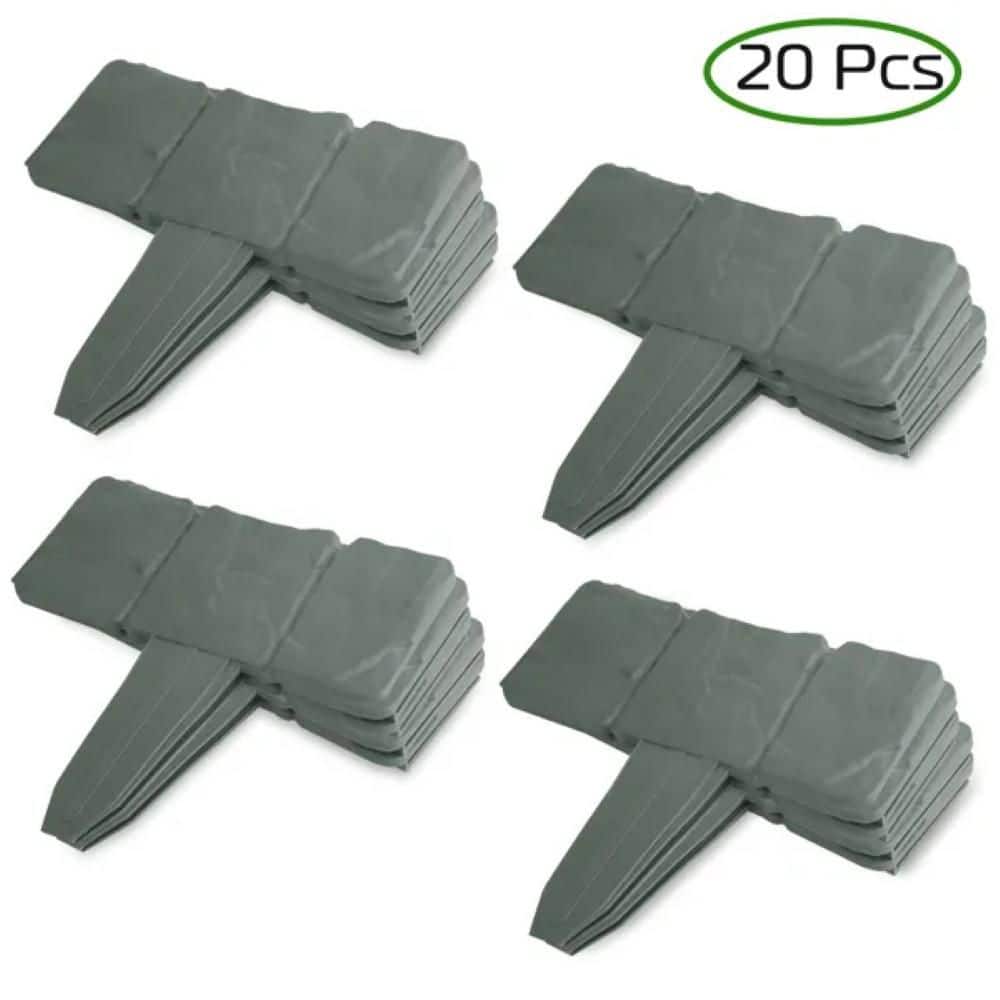 9.84 in. x 0.51 in. x 9.06 in. Gray Plastic Garden Edging Border, Imitation Stone Effect Garden Lawn Border (20 Pieces) - Hercitys