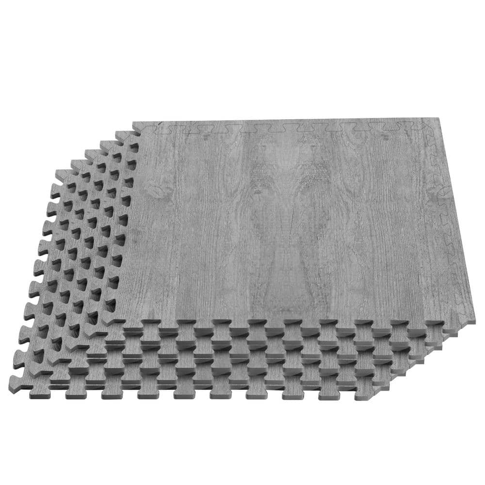 Weathered Gray Printed Wood 24 in. W x 24 in. L x 3/8 in. T Interlocking EVA Foam Flooring Mat (12 Tiles), 48 sq. ft. - Hercitys