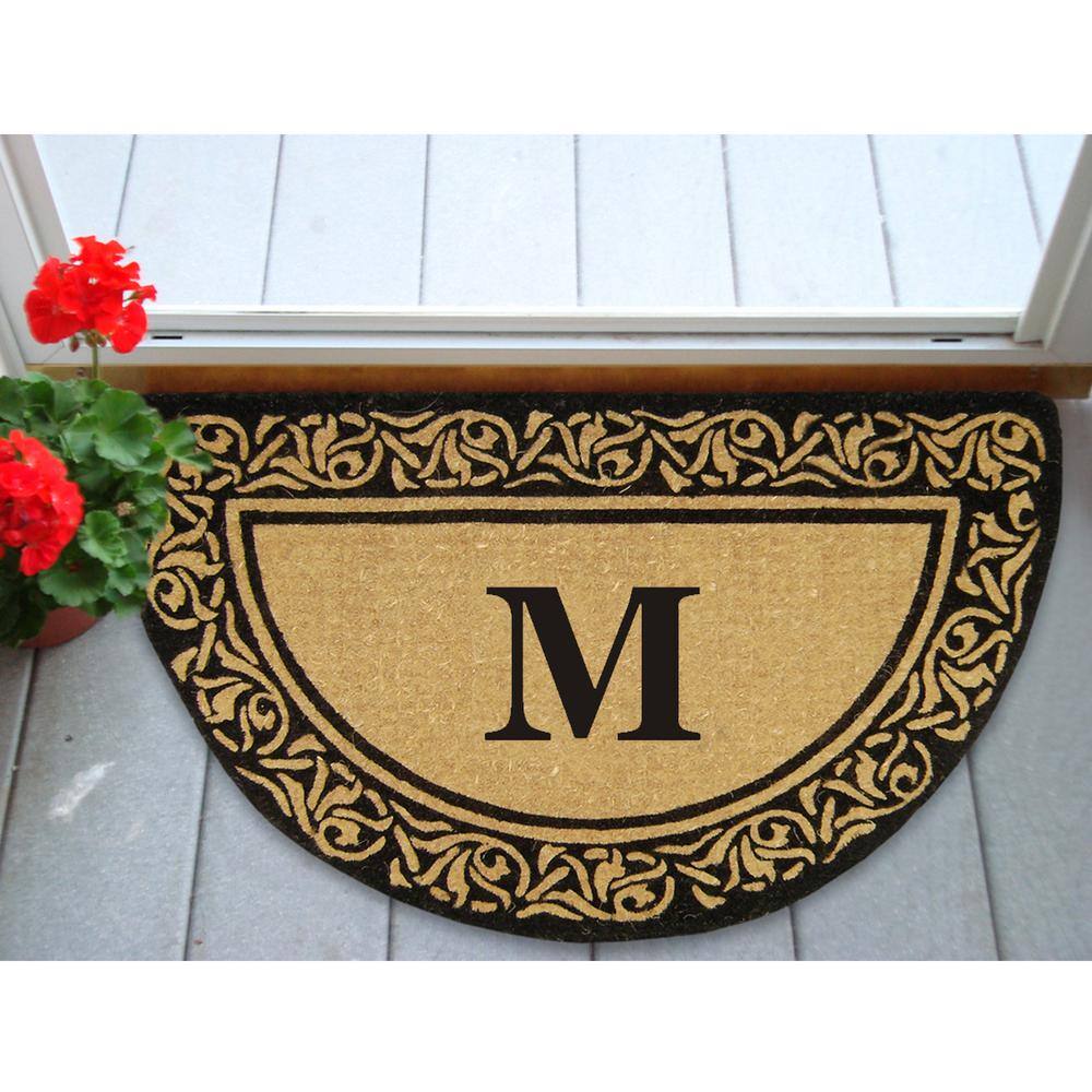 Heavy Duty Bella Brown 22 in. x 36 in. No Backing Coir Monogrammed M Indoor Outdoor Door Mat - Hercitys