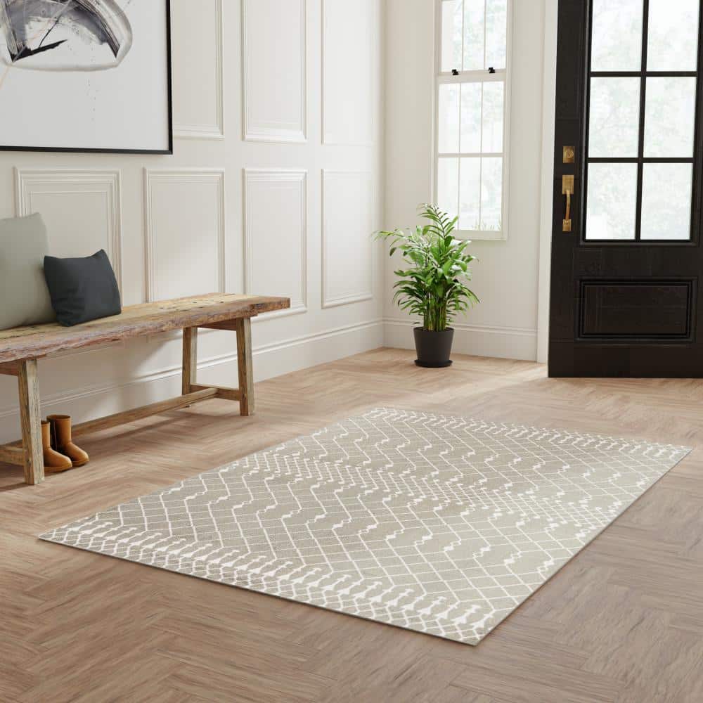 Astra Machine Washable Sage 5 ft. x 7 ft. Moroccan Transitional Area Rug - Hercitys