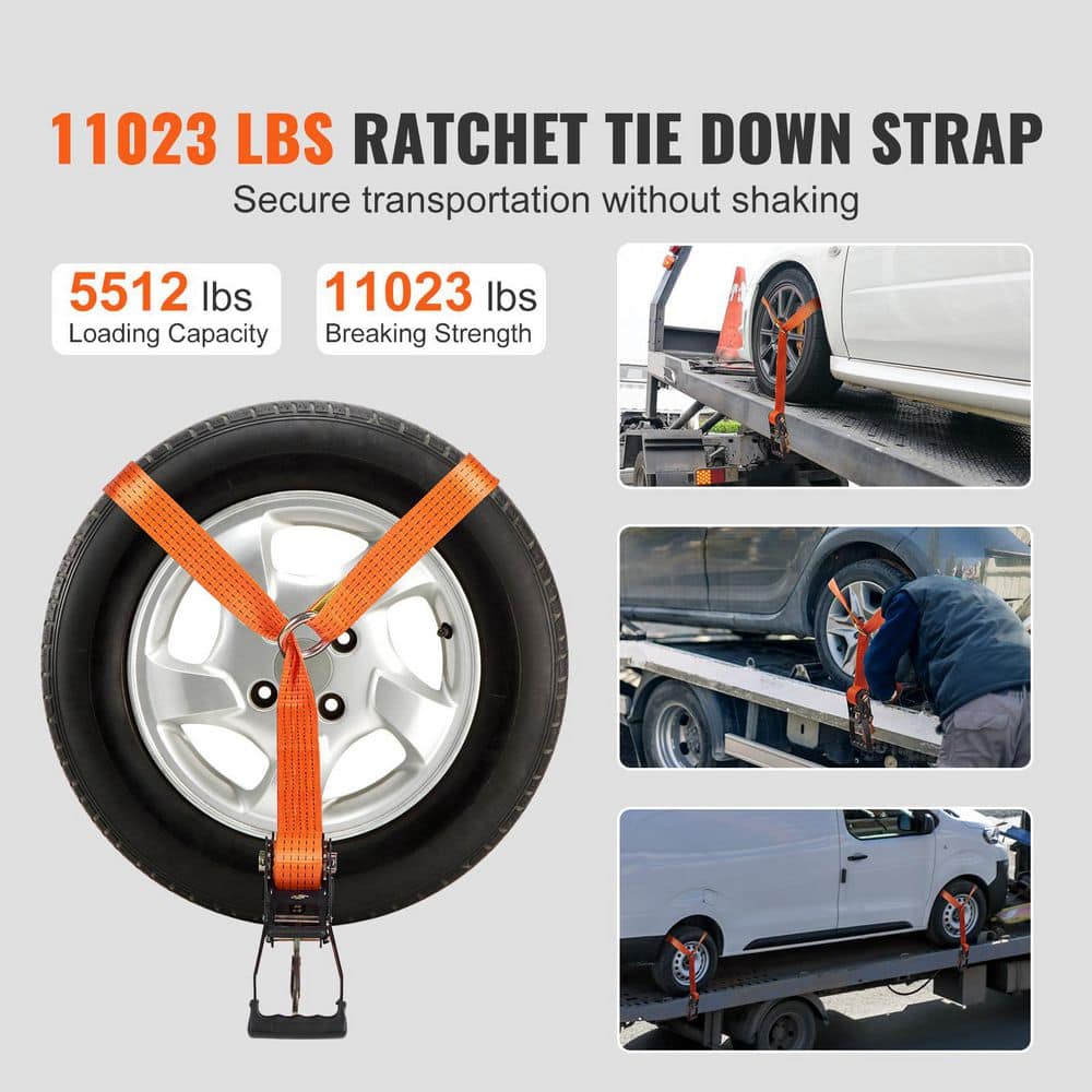 Ratchet Tie Down Straps Kit Lasso Style 2 in. x 120 in. Tire Straps 5512 LBS Working Load 11023 lbs. Breaking Strength - Hercitys