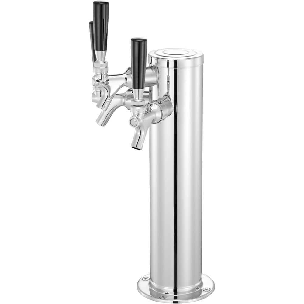 Silver Triple Tap Draft Beer Tower Dispenser, Stainless Steel Keg Tower Kit Pre-Assembled Tubing, Self-Closing Faucet - Hercitys