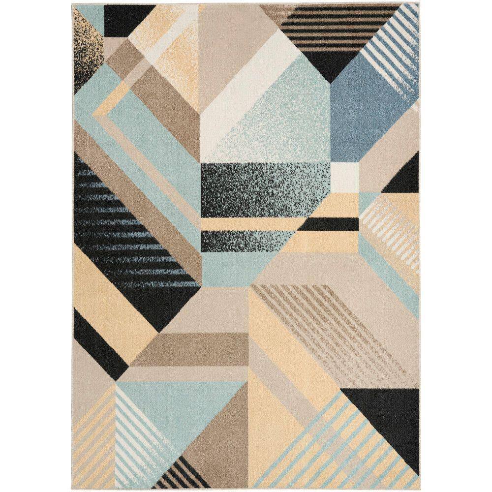 Washable Decor Blue Multicolor 5 ft. x 7 ft. Abstract Contemporary Area Rug - Hercitys