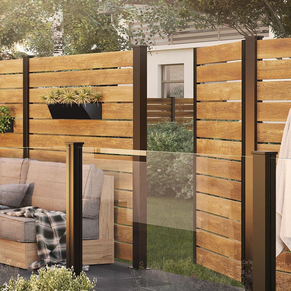 Gate Frame Kit 71 in. Black Aluminum for Horizontal Boards (hinges and locks sold separately) - Hercitys