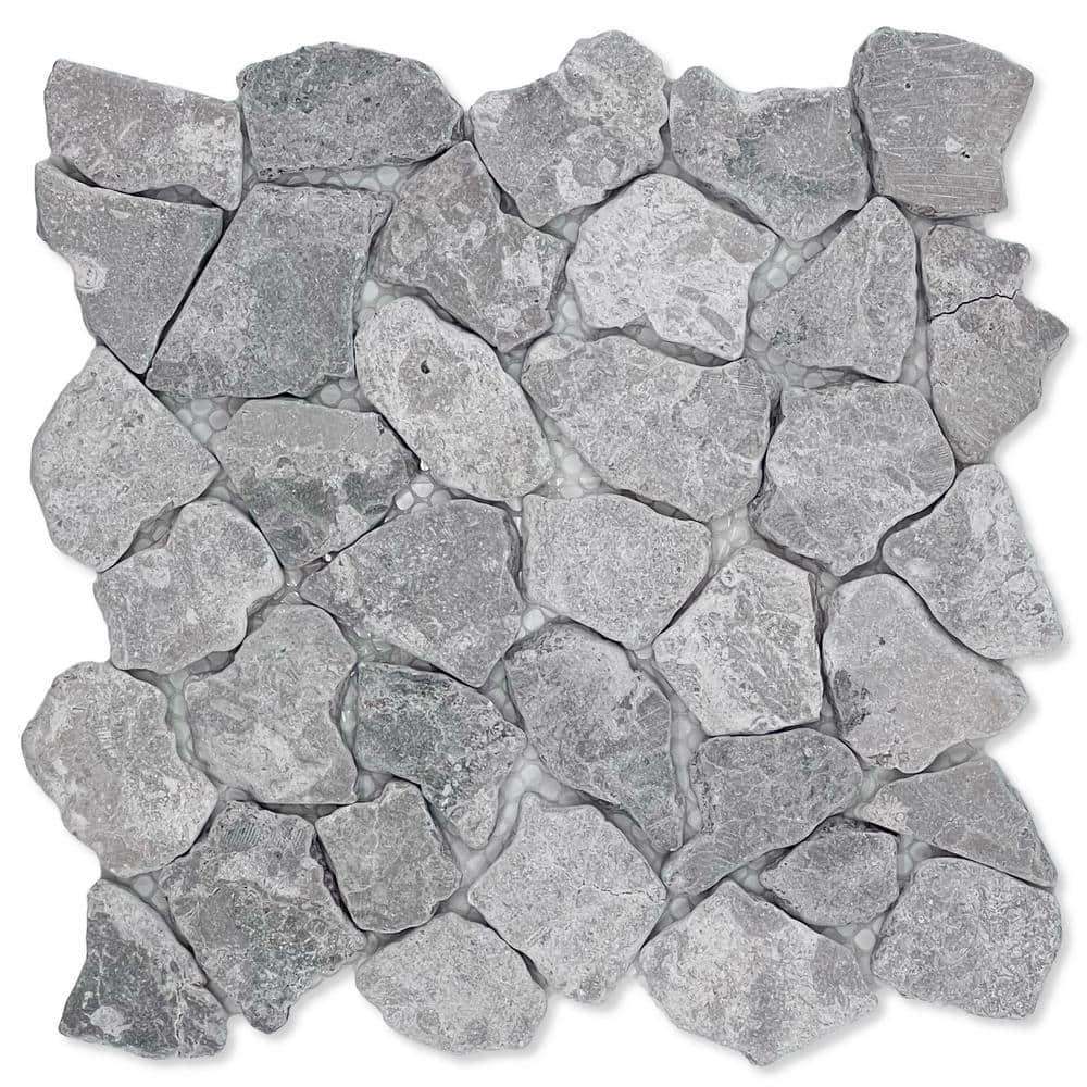 Fit Ash Grey 11 in. x 11 in. x 9.5 mm Indonesian Marble Mesh-Mounted Mosaic Tile (9.28 sq. ft./case) - Hercitys
