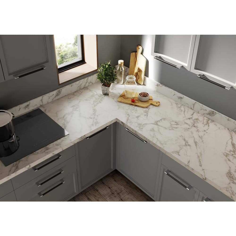 8 ft. L 4 in. H Straight Laminate Backsplash in Matte Marmo Eracle with Square Edge - Hercitys