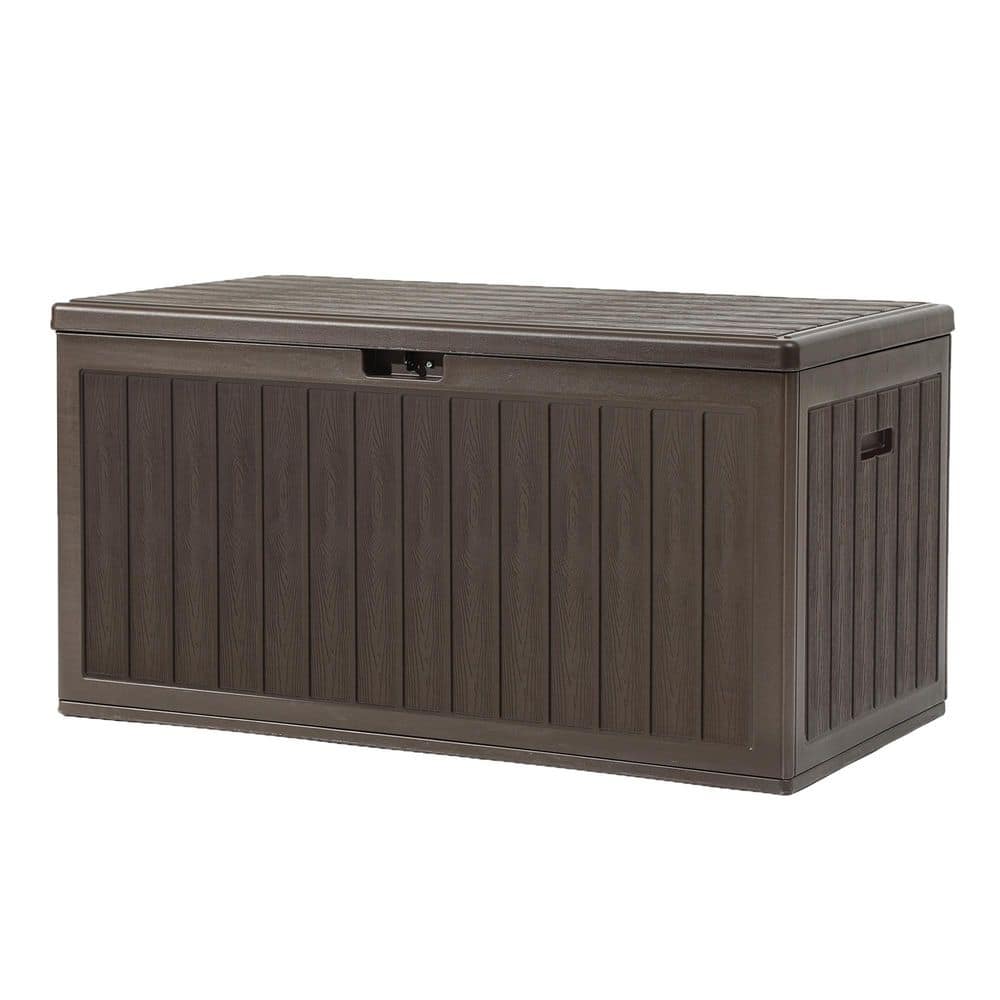 90 Gal. Double-Wall Deck Box, Large Resin Outdoor Storage Box for Patio Furniture, Lockable and Waterproof, Dark Brown - Hercitys