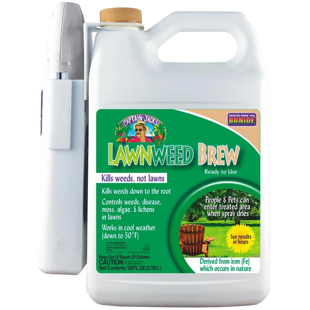 Captain Jack’s Lawnweed Brew, 128 oz. Ready-to-Use Spray, Controls Weeds, Moss, Algae, Lichens and Disease - Hercitys