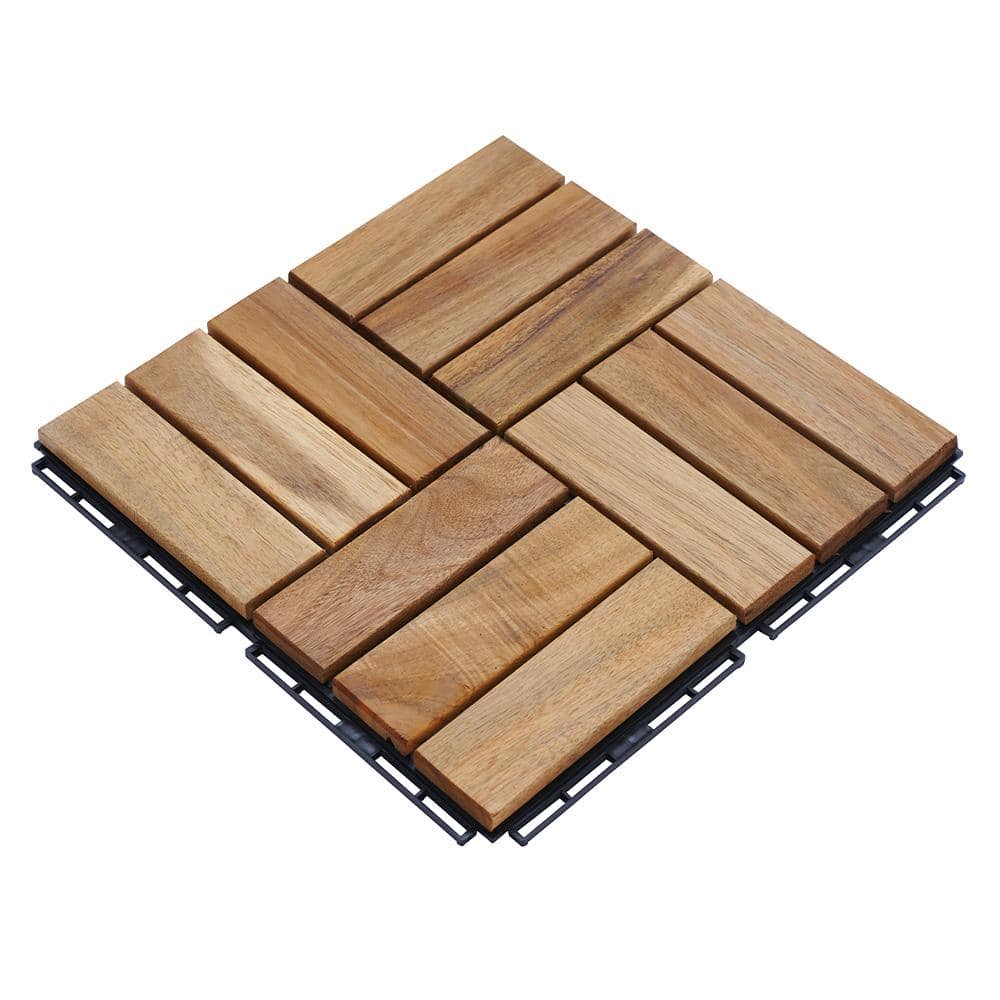 Natural Acacia Wood 3/4 in. T x 12 in. W Solid Hardwood Flooring Interlocking Deck Tiles-Checker Pattern(10 sq.ft./case) - Hercitys