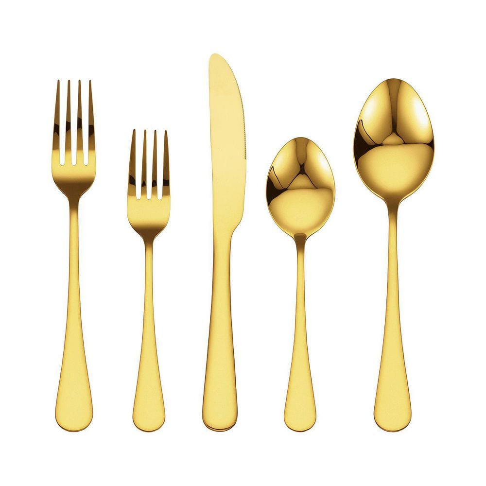 60-Piece Golden Stainless Steel Flatware Serving Set with Knives, Forks and Spoons for 12-Person - Hercitys
