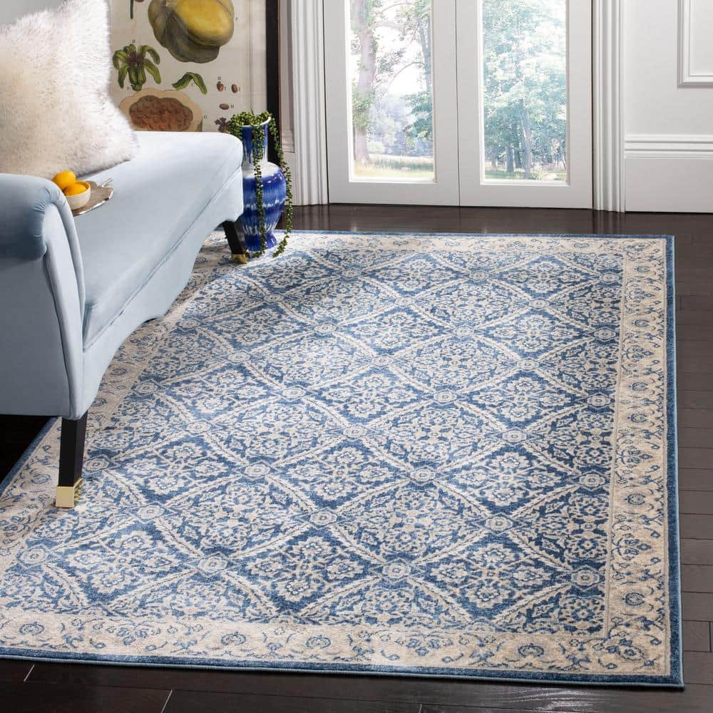 Brentwood Navy/Cream 9 ft. x 12 ft. Antique Floral Border Area Rug - Hercitys
