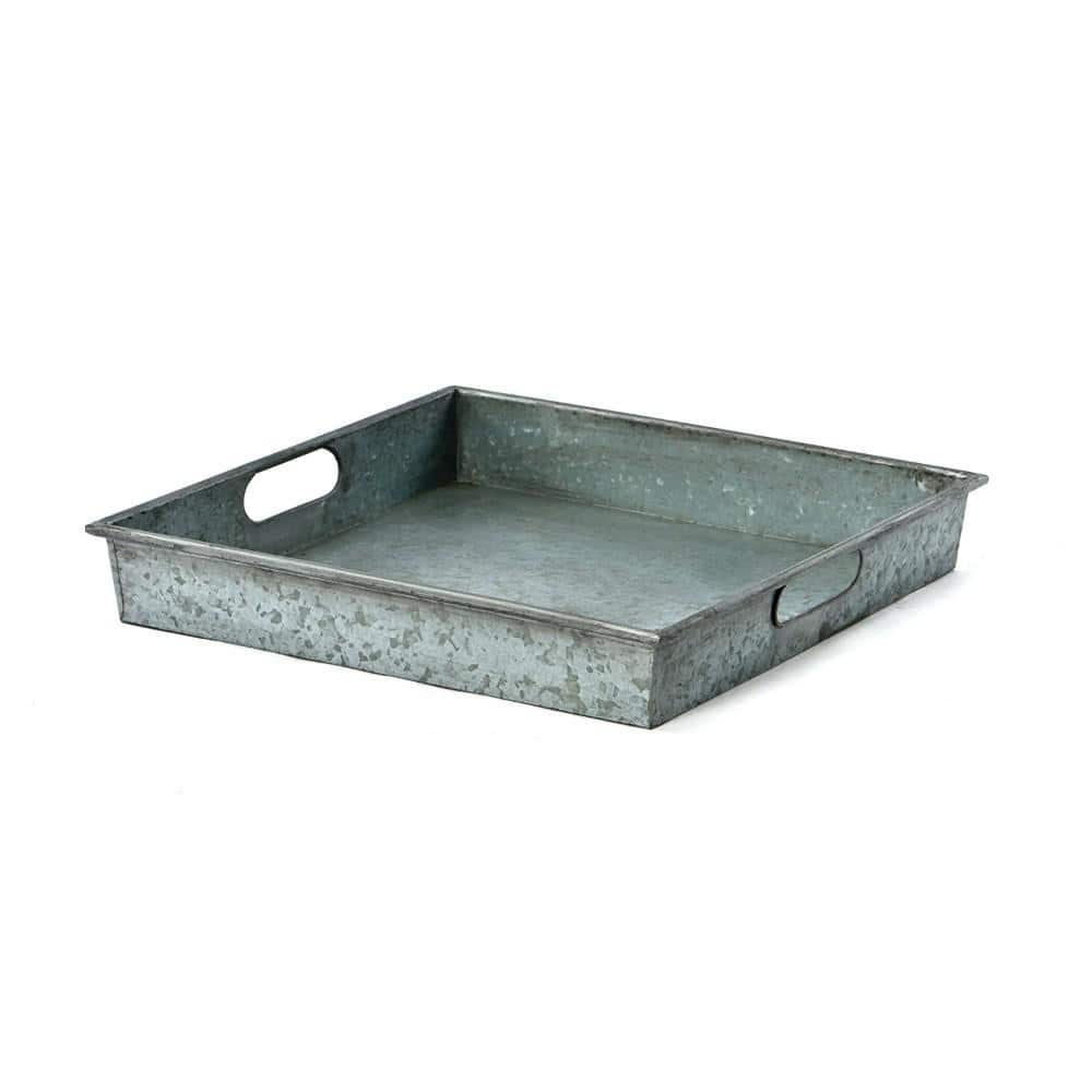 Square Gray Galvanized Metal Tray with Handle - Hercitys