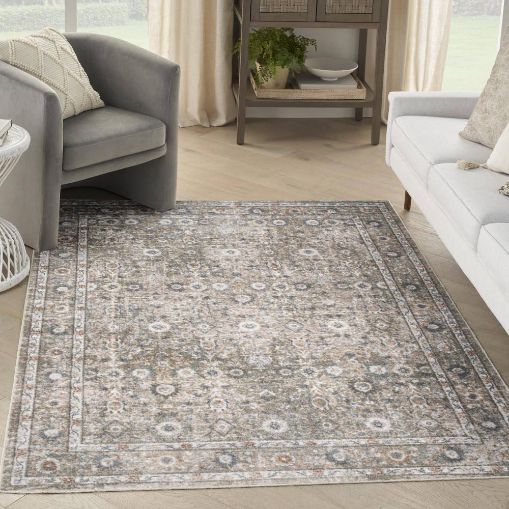 Astra Machine Washable Gold Grey 5 ft. x 7 ft. Distressed Traditional Area Rug - Hercitys