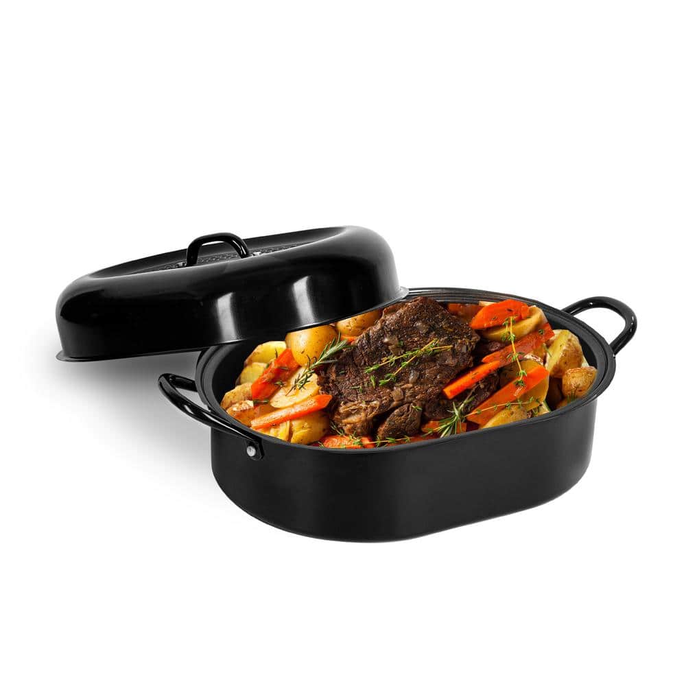 6.8 qt. Aluminum Nonstick Diamond Infused Coating Covered Oval Roasting Pan with Lid - Hercitys