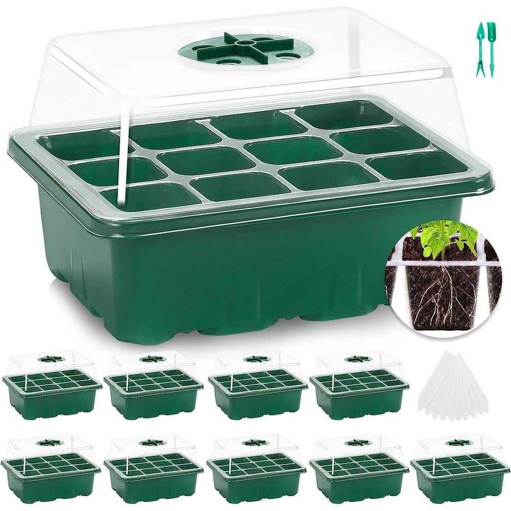 Seed Starter Trays with Humidity Dome Plant Starter Kit for Seeds Growing Starting (120 Cells Total Tray) (10-Pack) - Hercitys