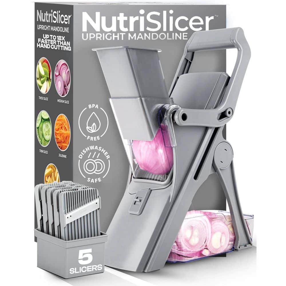 Nutri Slicer Mandoline 5-in-1 Multi-Functional Portable Countertop Kitchen Mandoline in Pastel Grey - Hercitys