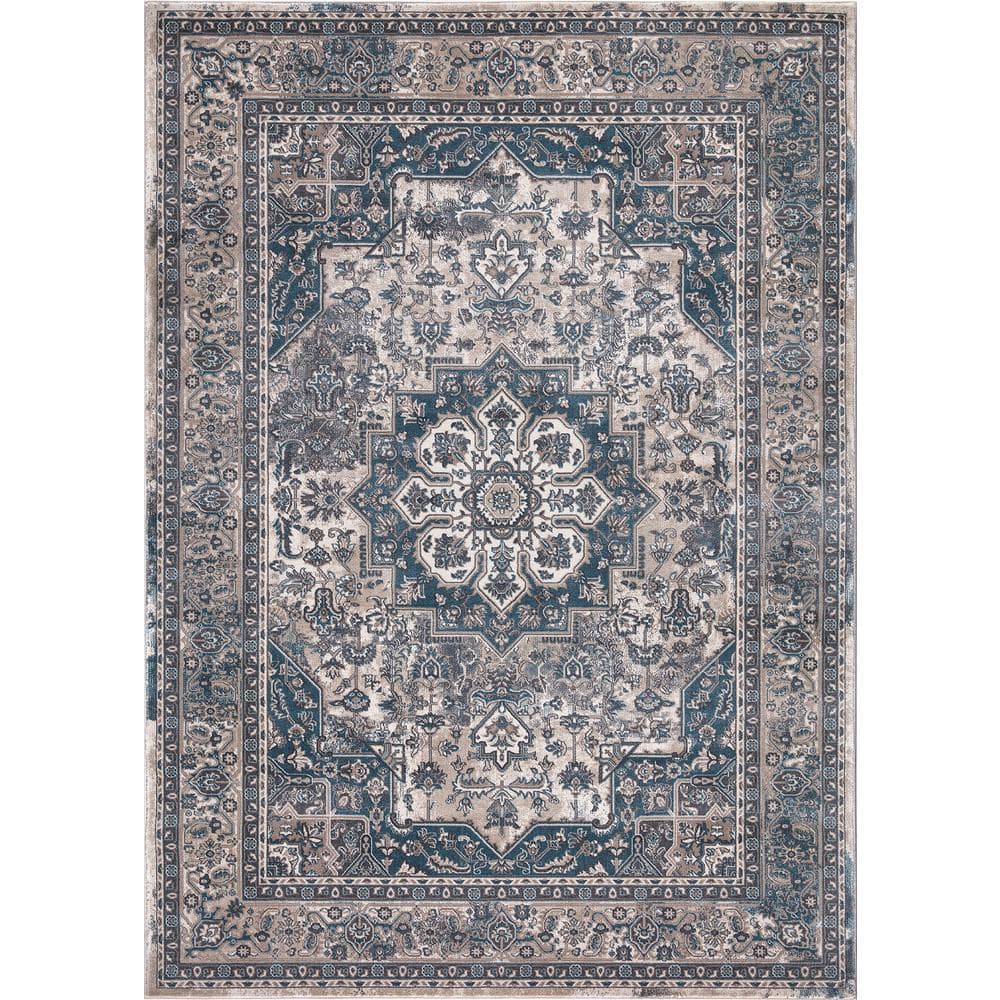 Angora Blue 5 ft. x 7 ft. Medallion Area Rug - Hercitys