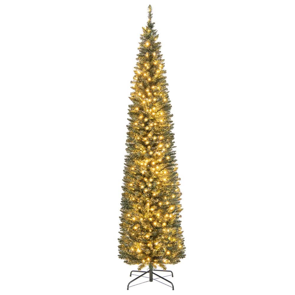 8 ft. PreLit 300 LED Lights Pencil Christmas Tree with 591 Branch Tips Party - Hercitys