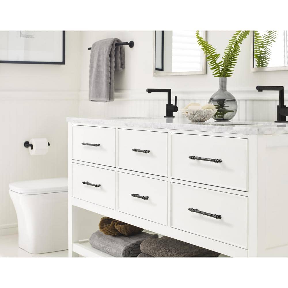 Carrione 6-5/16 in. (160mm) Modern Marble Black/Black Bronze Bar Cabinet Pull - Hercitys