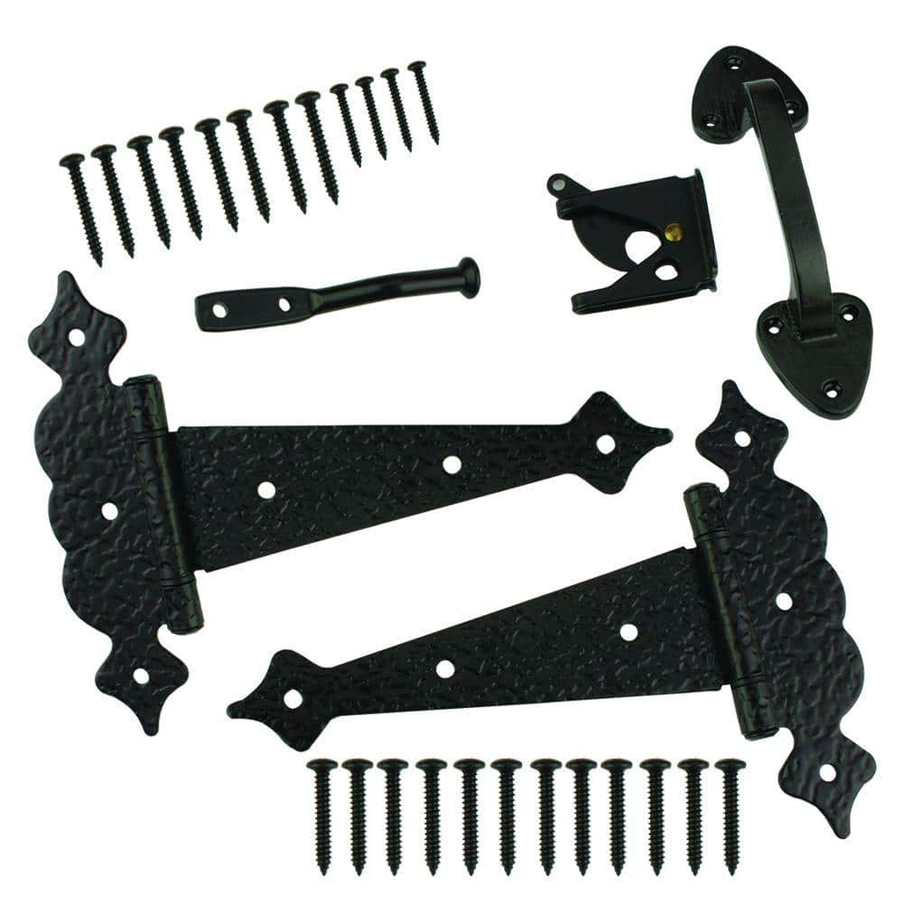 Black Decorative Surface Mount Gate Tee Hinge and Latch Set - Hercitys