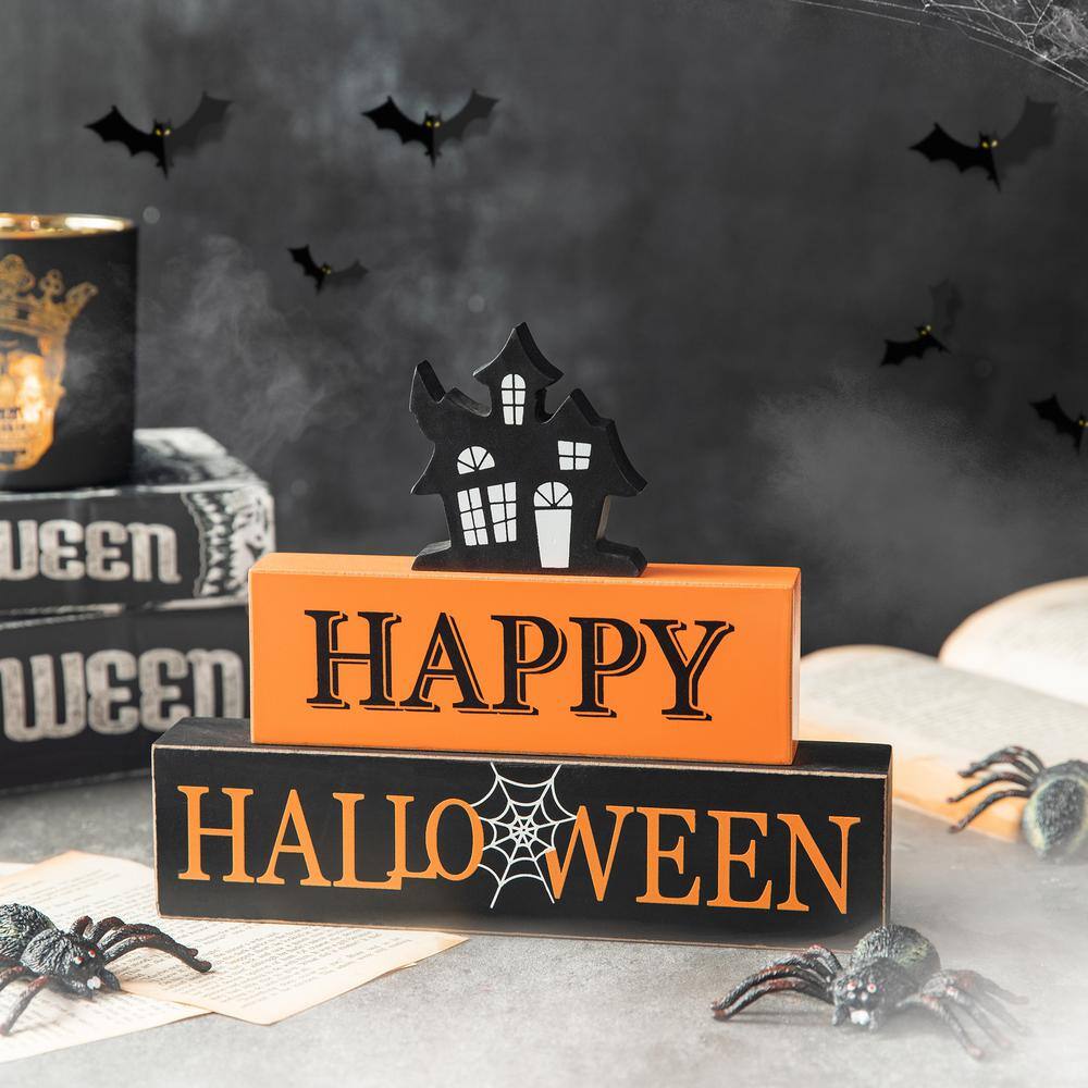 7.75 in. H Happy Halloween Wooden Haunted House Block Sign - Hercitys