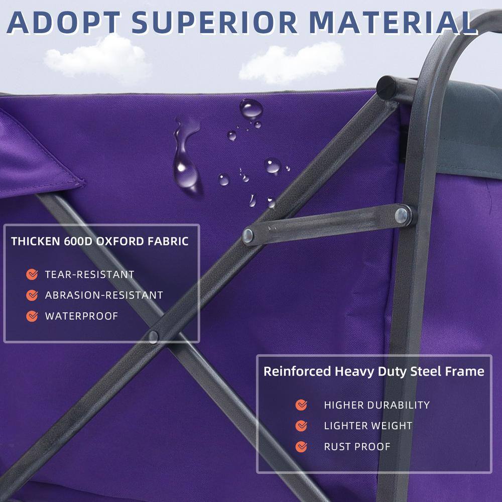Purple 19 cu. ft. Steel Garden Cart Outdoor Garden Multipurpose Micro Collapsible Beach Trolley Camping Folding Wagon - Hercitys
