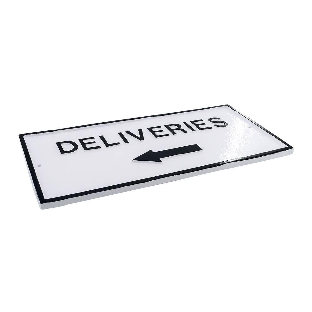 7.25″ x 15.25″ Deliveries with Left Arrow Standard Rectangle Wall Statement Plaque – White/Black - Hercitys