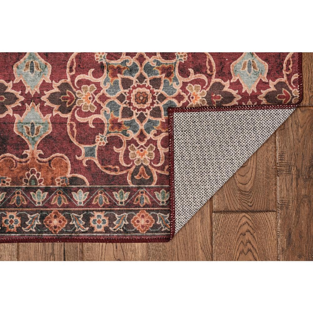 Washable Petra Garnet/Ivory 5 ft. x 7 ft. Abstract Rectangle Area Rug - Hercitys