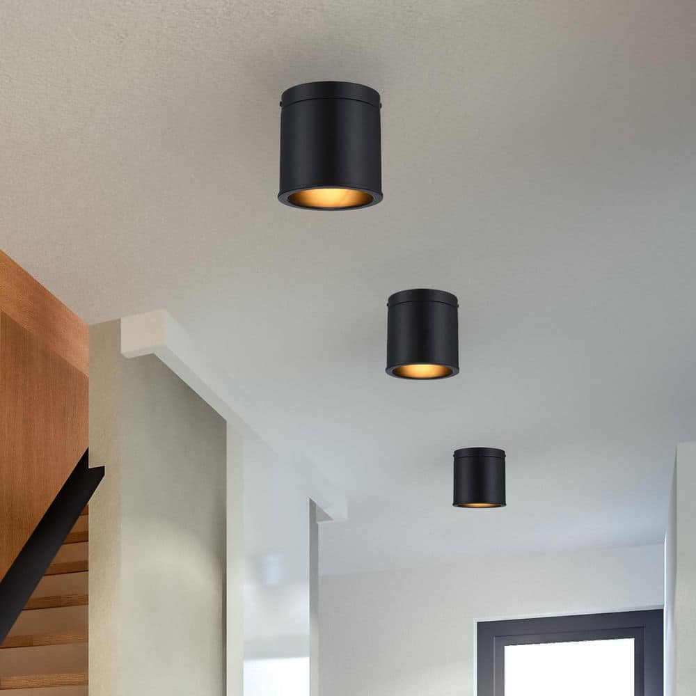 Fleur Oasis 6 in. Matte Black Modern Flush Mount with Metal Shade for Hallways - Hercitys